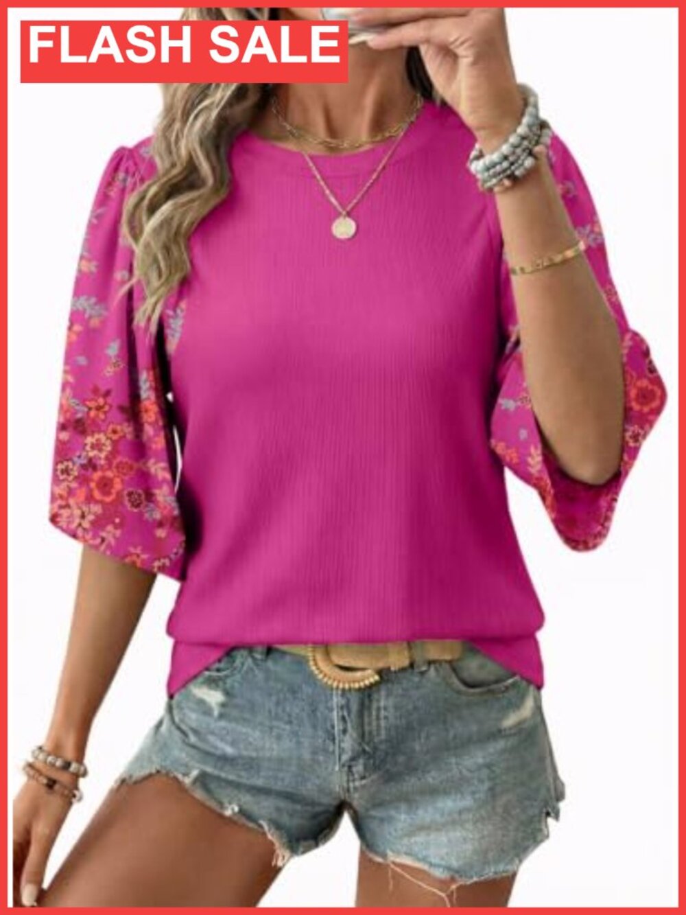 Womens Floral Print 3/4 Bell Sleeve Top Teacher Business Casual Blouse